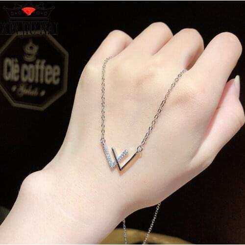 S925 Sterling Silver W Letter Simple Small Fresh Korean Girlfriend Chain Sweater Chain Double V Clavicle Necklace Female Gift