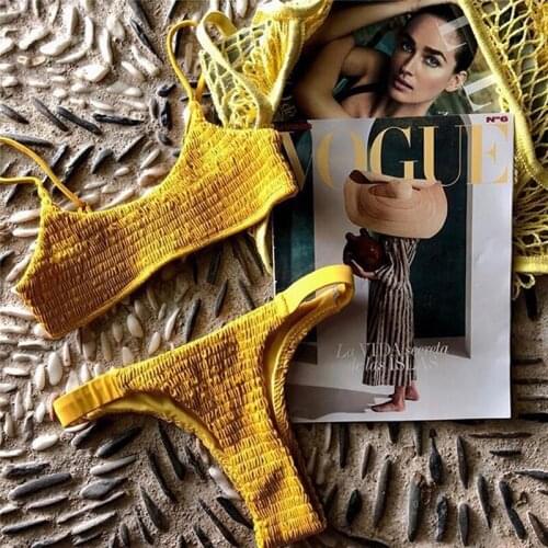 Sexy Pleated Bikinis Women Swimsuit Swimwear Female Brazilian Push Up Solid Biquini Bathing Suits For Women Beachwear