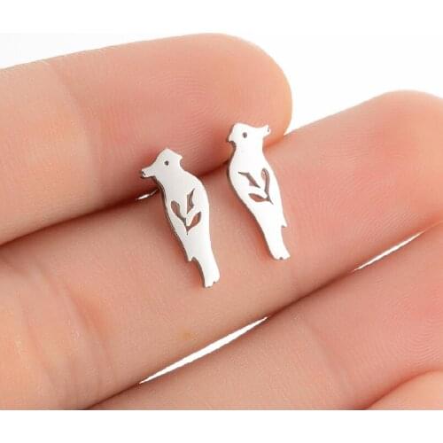 Stainless Steel Japanese Fashion Cute Parrot Golden Small Stud Earrings for Women Bird Cool Children Animal Earring Jewellery