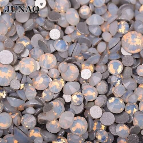JUNAO Mix Size (SS6-SS16) Opal White Glass Crystal Nail Art Rhinestones Flatback Stone Non Hot Fix Strass for Nails Decoration