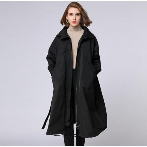 Womens Plus size trench coat loose Elegance turn down collar Adjustable Waist coats Collect waist Euramerican autumn winter new