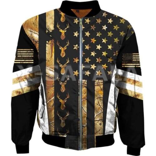 Men Unisex Skull Deer Hunter 3D Print Flight Jacket Zip Up Bomber Jackets Winter Thick Zipper Coat Flag Casual Women Streetwears