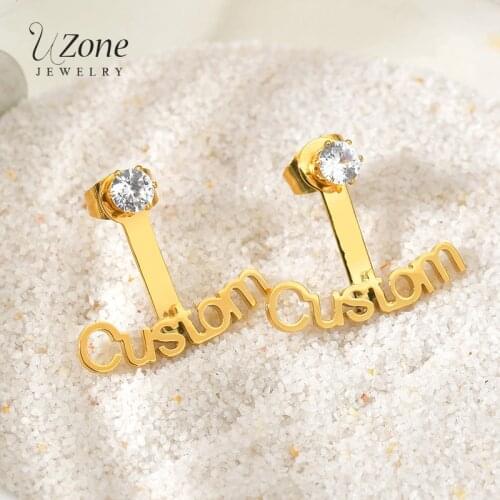 UZone 1 Pair Stainless Steel Custom Name Stud Earrings Personalized Letter Earrings For Women Girls Birthday Gift Party Jewelry