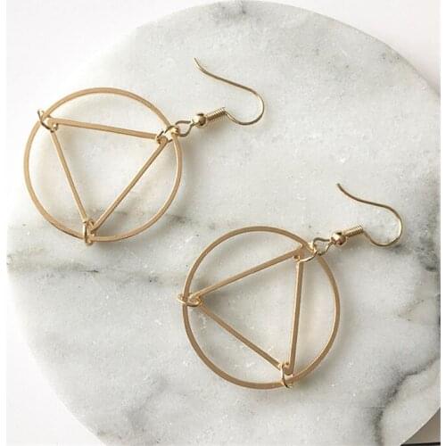 European And American 2 Colors Hollow Triangular Round Earring Punk Geometric Modeling Metal Earrings Female Jewelry Wholesale