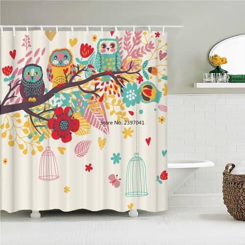 Cartoon Animal Print Shower Curtain for Bathroom with Hooks Cute Giraffe Bear Waterproof Polyester Fabric Baby Bathroom Curtain