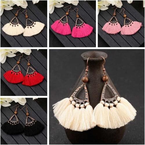 Beads Stud Women Tassel Wooden charming Vintage Style Colorful Earrings Dangle