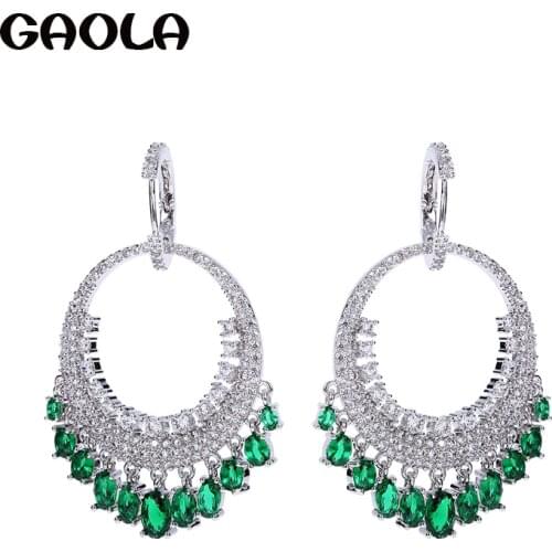 GAOLA High Quality Round Cubic Zirconia Dangle Earrings For Women Girl Vintage Jewelry Accessory GLE6703A