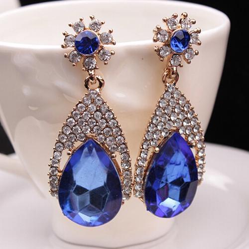 Women Waterdrop Earrings Korean Style Rehinstone Eardrop Charming Jewelry Bridal Dangle Earrings Statement Wedding Jewelry
