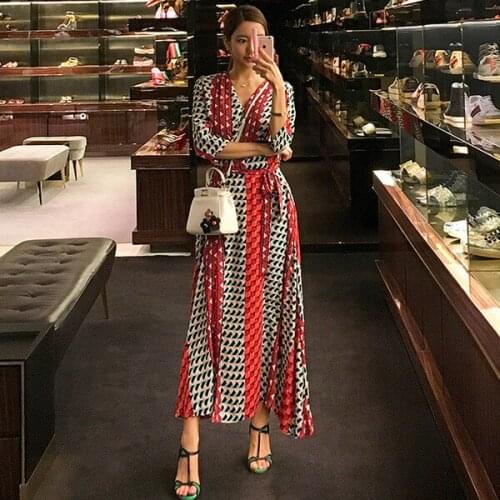 2021 New Fashion Boho Maxi Chiffon Summer Dress Elegant Women Printed Tie Bow Holiday Beach Dress Vintage Long Dresses