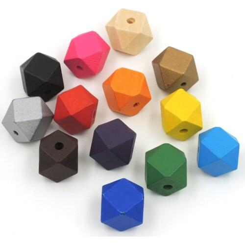 30pcs wood geometric bead rainbow colored students practise beading 20mm chunky DIY EA43