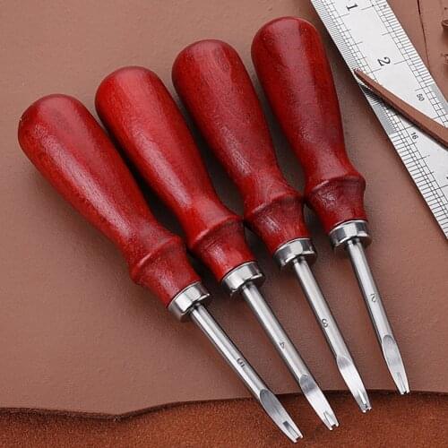 4pcs / Set Leather Edge Beveler Skiving Beveling Knife Cutting Hand Craft Tool with Wood Handle DIY Tools