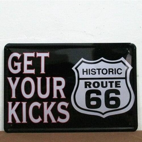 50pcs/lot Metal Sign shabby chic Get your Kicks on route 66 Metal Signs Gift PUB Wall art Painting Poster Bar Decor E-57