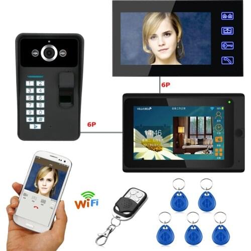 7" 2 Monitors Wired /Wireless Wifi Video Doorbell Intercom System with IR-CUT HD 1000TVL Wired CCD Camera
