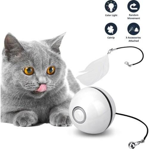 Automatic Smart Toys for Cats Kitten Self Rotating Colorful Interactive Catnip Cat Toys Ball USB Rechargeable Led Feather Bells