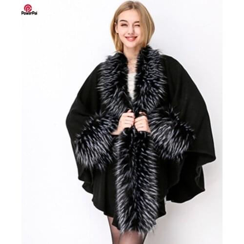 Noble Fashion Faux Ostrich Fur Cape Coat Loose Bat Sleeves Knit Cashmere Cloak Shawl EuropeStyle Women Fall Winter Fur Cardigan