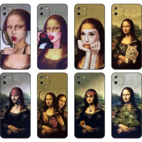 Black tpu Case For OPPO Realme C11 C20 C21 Case Back Cover Bumper mona lisa Pattern