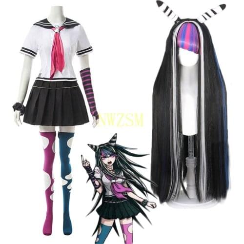 Danganronpa Cosplay Ibuki Mioda Costume Long Wig Girls Uniform Skirt Set Anime Dangan Ronpa 2 Halloween Costumes Women