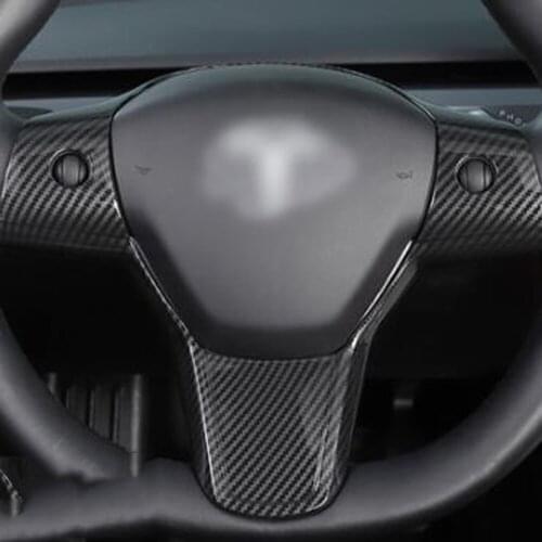 For Tesla Model Y 2020 2021 Carbon Fiber Car Steering Wheel Decoration Cover Trim Frame Sticker Interior Accessories
