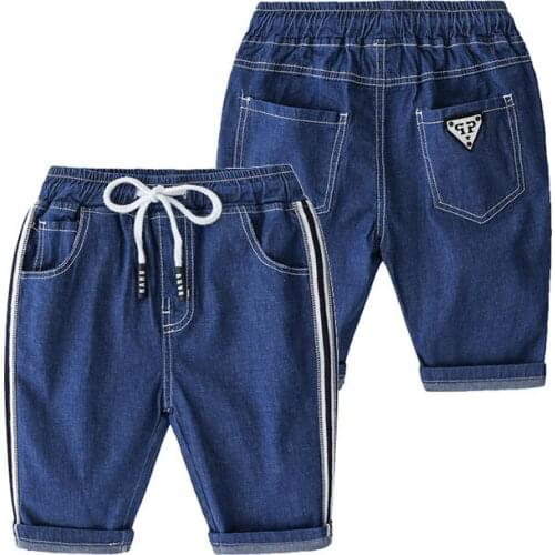 Childrens denim clothes 2020 new summer boys shorts pants knee length leggings big kids casual 100% cotton trousers 3 to 14yrs
