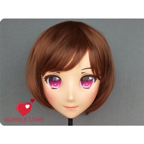 DM135) Female Sweet Girl Resin Half Head Kigurumi Mask With BJD Eyes Cosplay Japanese Anime Role Lolita Mask Crossdress Doll