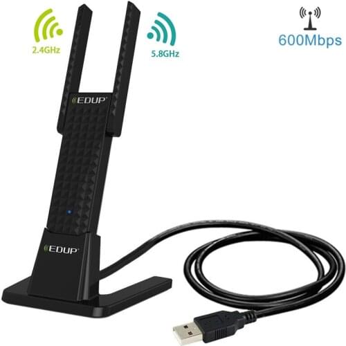 EDUP EP-AC1631 600Mbps Dual Band 11AC USB Wireless Adapter WiFi Network Card with 2 Antennas & Base for Laptop / PC