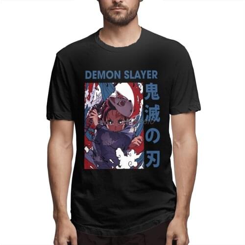 Retro Demon Slayer Manga Kamado Tanjiro T Shirt Oversized O-neck Cotton Short Sleeve Shirt Men Cotton Tees Streetwear Harajuku