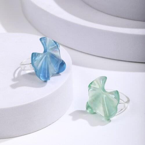 Minar Simple 2 PCS/Set Blue Green Color Shell Ring Clear Resin Arcylic Irregular Ruffle Charm Ring 2021 Fashion Everyday Jewelry