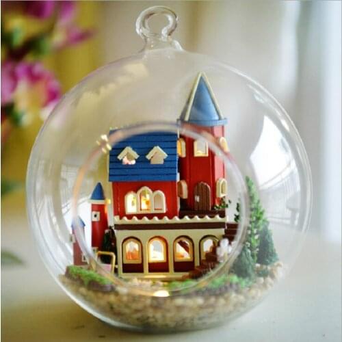 Alice Dream Castle DIY Glass Ball Dollhouse Model Building Kits Wooden Miniature Assembling Handmade Crafts Creative Puzzle Doll