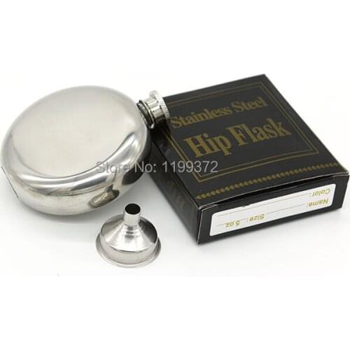 50pcs Stainless Steel 5oz Round Hip Flask Screw Cap Mirror Glossy Jug Drink Liquor Whisky Bottle Alcohol Container with Funnel