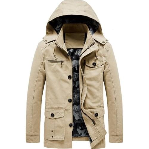 Newest Mens Jacket Quality 100% Cotton Coat Windbreaker Military Jackets Army Clothes Male Slim Outwear Hooded Clothing