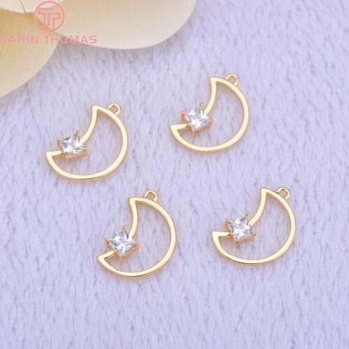 6PCS 15*10MM 24k Gold Color Brass With Zircon Moon Charms Pendants High Quality Diy Jewelry Findings Accessories