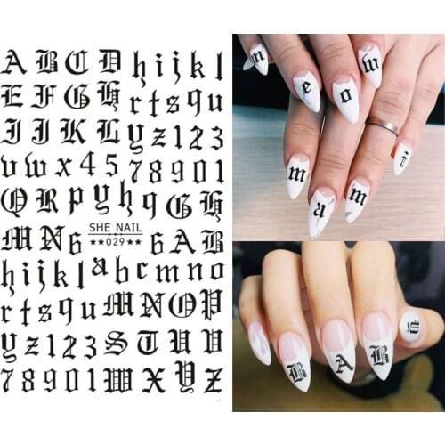 3pc/set Letter Nail Stickers Tips Nail Art Adhesive Decals Alphabet Design Nail Wraps Water Transfer Stickers Manicure Tattoos