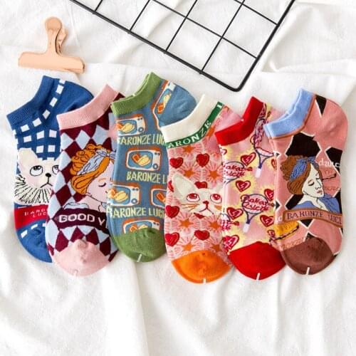 Women Boat Socks Cotton Low-cut Ins fashion for summer/spring FPPJ animal cat colorful