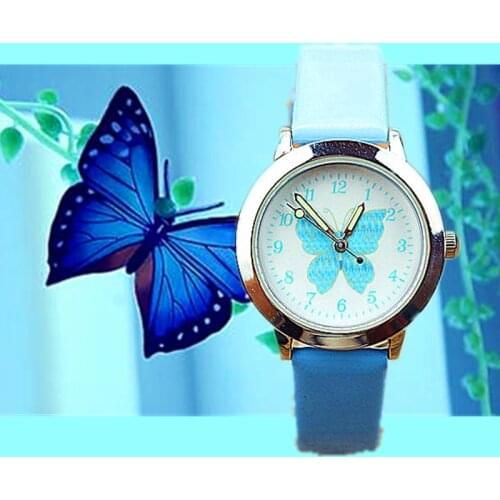 New cute butterfly color belt wrist watch primary and secondary school students watch children cartoon quartz watch