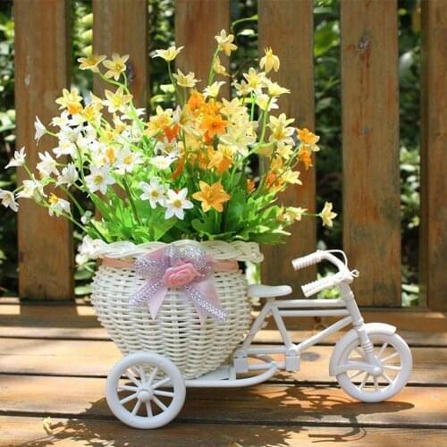 New Style Romantic Rattan Flower Basket Vase Tricycle Bicycle Model Home Garden Wedding Party Desktop Office Decor