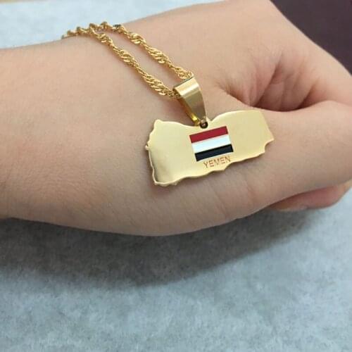 YEMEN map national flag stainless steel pendant necklace , country map jewelry