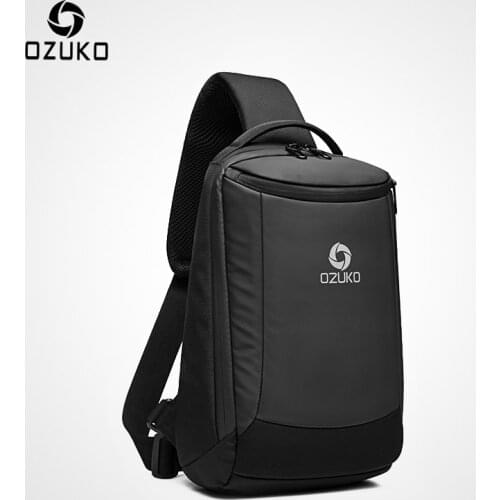 OZUKO New Mens USB Charging Sling Bag Water Repellent Crossbody Bag Male Large Capacity Shoulder Bag Short Trip Messengers Bags