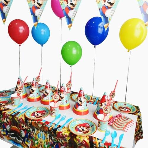 Super Mario Super Mario childrens theme birthday party layout decoration paper cup pull flag balloon tablecloth birthday gifts