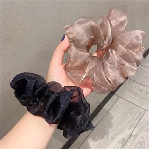 Transparent Tulle Hair Band Oversized Shiny Organza Hair Rings Solid Color Scrunchies Elastic Hairband Headdress Hair Accessory
