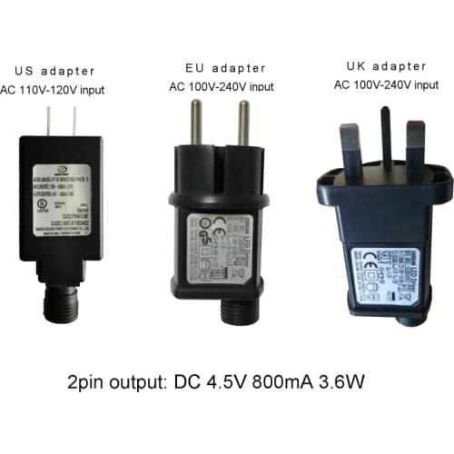 Universal EU US UK Plug AC to DC 4.5V 800mA 2pin Power Supply Adapter for LED Lights Battery Eliminator and more Devices