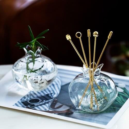 Stainless Steel Fruit Fork Gold Plated Dessert Cake Snacks Forks Pomegranat Shape Glass Storage Jar Restaurant Party Supplies