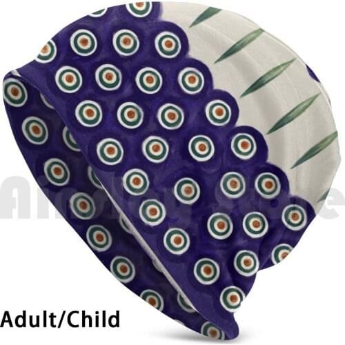 Let’s Polka Beanies Knit Hat Hip Hop Polka Poland Pottery Stoneware Glazed Cobalt Blue Folk Art Polish Boleslawiec