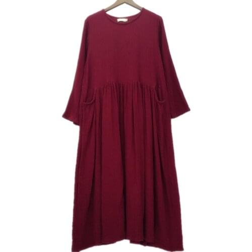 2020 Autumn Winter Women Casual Loose Long Sleeve Dress Cotton Linen Solid Long Maxi Dress Vestidos large Size dress S-5XL 6XL