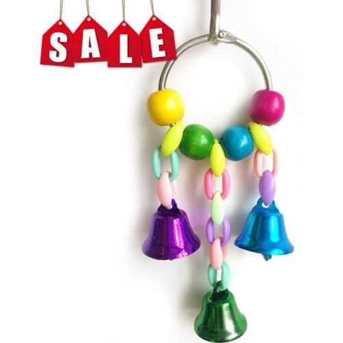 1PC Parrot Bell Toy Multicolor Wooden Bead Bird Toy Kit Parrot Cage Creative Swing Toys Colorful Birds Chewing Hanging Bell