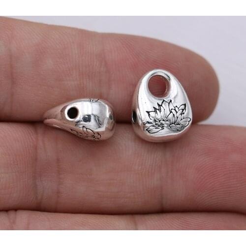 10PCS Antique Silver Plated Lotus Flower Charm Pendant Jewelry Making Bracelet Necklace DIY Earrings Accessories Craft
