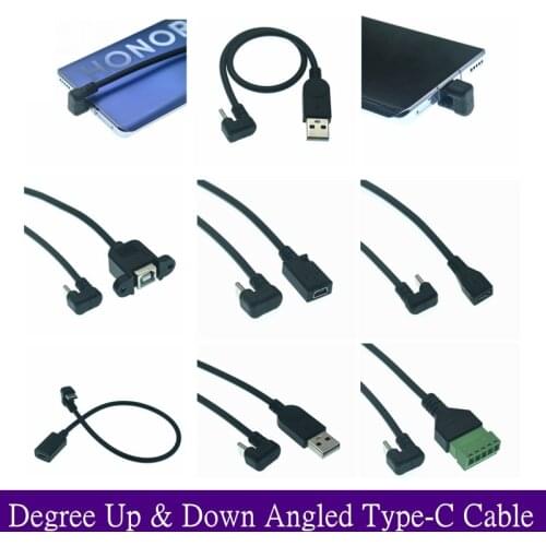 180 Degree Up Down Angle USB 3.1 Type C Male to Micro Mini Type-B Female USB otg USB-C Charging And Data Converter Cable 25cm