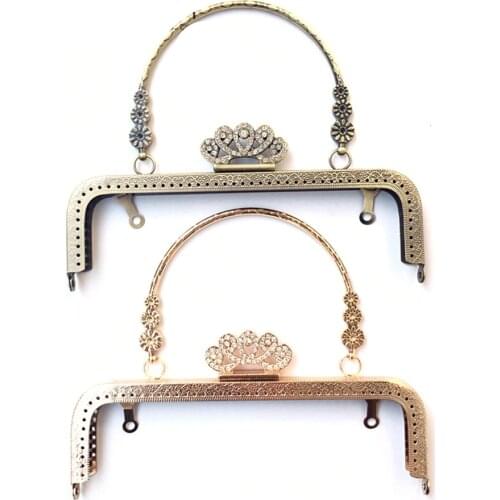 20cm Square Embossed Purse Bag Frame Handbag Clutch Kiss Clasp Buckle Crown Crystal Flower Handle Wrist Handmade Sewing Parts