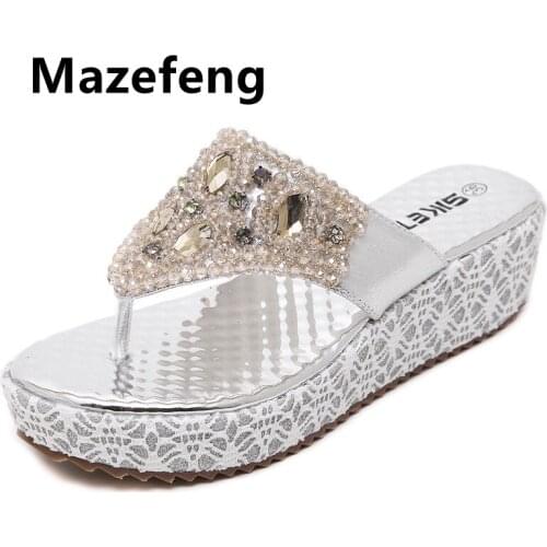 2021 Classicsl Style Fashion Beach Sandals Female Rome Sandal Platform Slip-on Summer Shoes Woman Crystal Sandalias Footwear 40