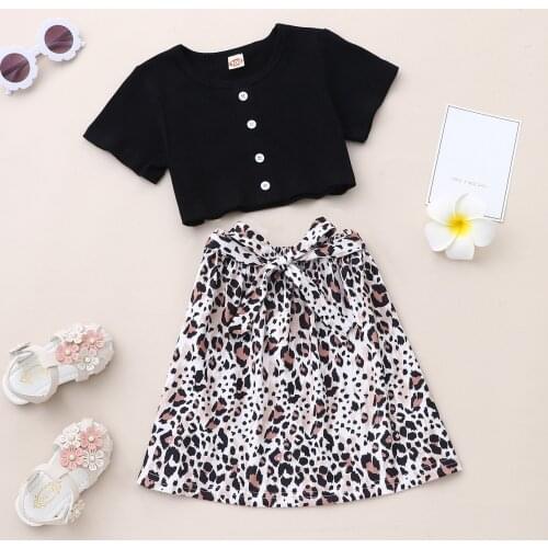2021 Toddler Baby Kids Clothing For Girls Black Short Sleeve Tops Leopard Print Shorts Outfits Baby Girl Clothes Vetement Fille
