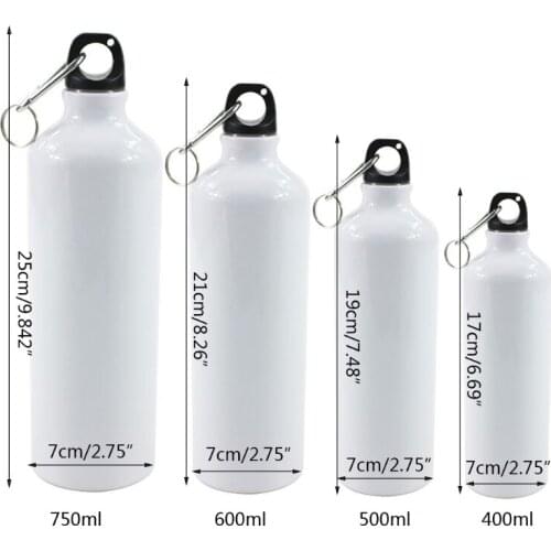 400/500/600/750ml White Blank Sublimation Water Bottle with Carabiner Aluminum Outdoor Sport Kettle for Heat Press Print